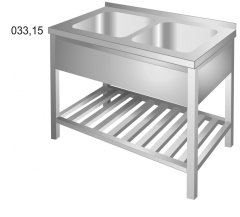 MYCÍ DŘEZ MD2VVR - S ROŠTOVOU POLICÍ houbka dřezu 700mm s vanami 500x500x250mm