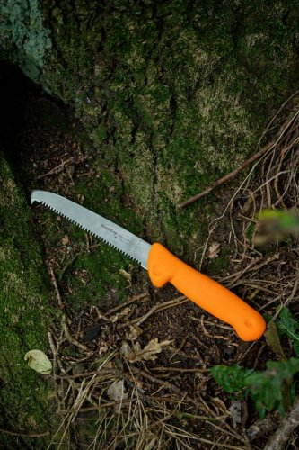 Lovecký nůž - pilka -MagicGrip v délce 15 cm, oranžová rukojeť