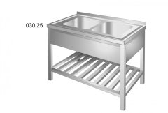 DŘEZ MD2VLPR 1300x600mm S ROŠTEM A PROLAMOVANÝM PLÁTEM A 2 VANAMI 400x400x250mm