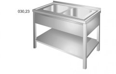 DŘEZ MD2VLPP 1300x700mm S POLICÍ A PROLAMOVANÝM PLÁTEM A 2 VANAMI 500x500x250mm